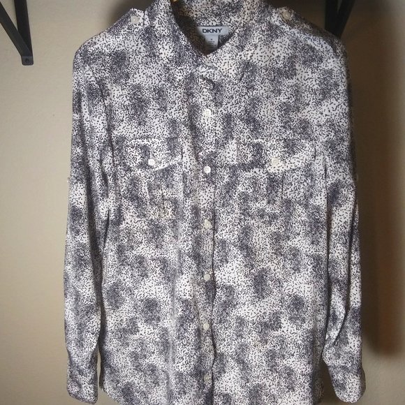 DKNY B/W Pocket Long Sleeve Button Up Shirt - Picture 2 of 8